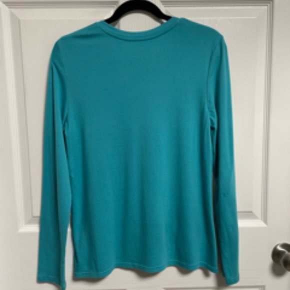Eddie Bauer Long Sleeve V Neck Teal T-shirt Size L - Picture 2 of 4